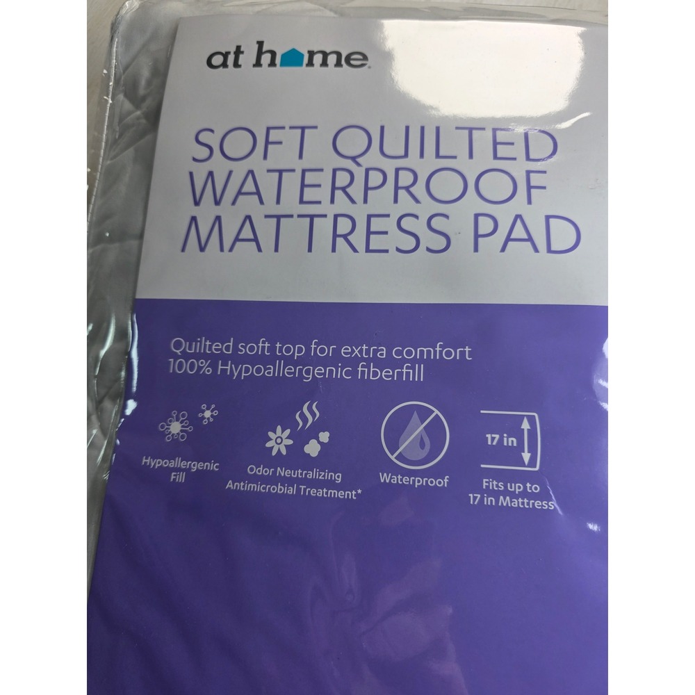 At Home Queen Soft Quilted Waterproof Mattress Pad Hypoallergenic White Bedding